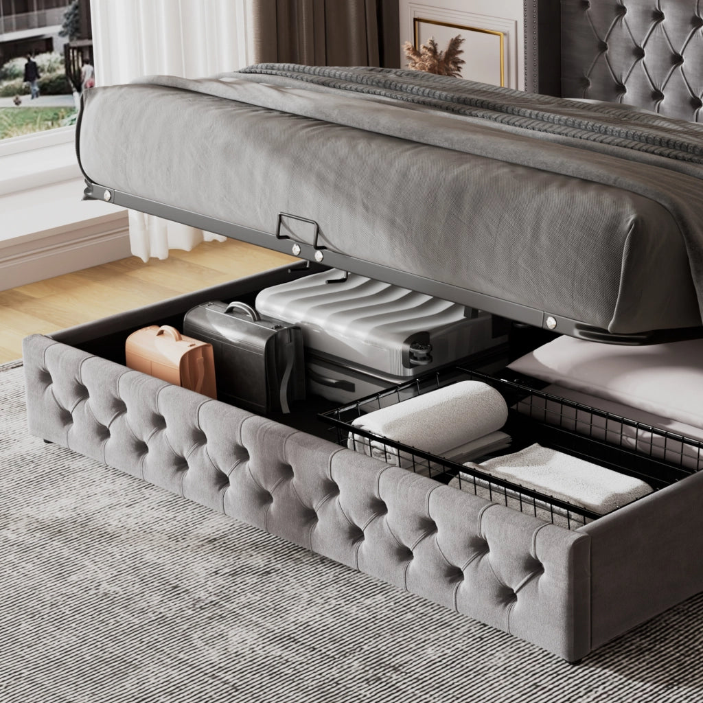 letto imbottito velluto grigio 190 x 209 cm