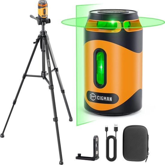Livello laser con treppiede e linee laser a 360°, batteria ricaricabile e supporto magnetico