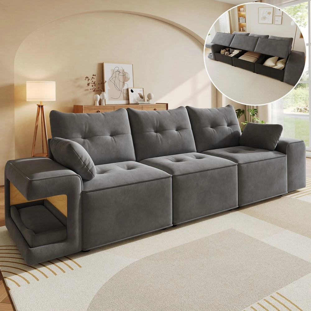Divano 3 Posti Modulare con Braccioli, Contenitore e Cuscini ¨C Xylo ¨C Grigio