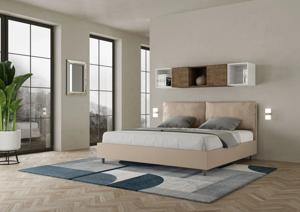BS COM Letto matrimoniale king size senza rete imbottito 200x210 similpelle tortora