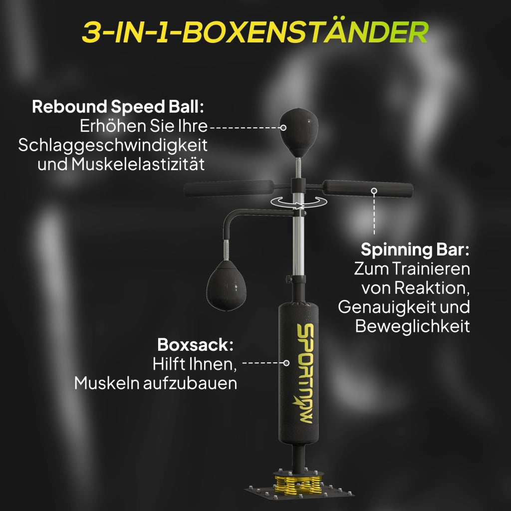 Sacco da Boxe con Supporto ¨C Xylo ¨C Altezza Regolabile 140-205 cm, Speed Ball, Barra Girevole, Nero
