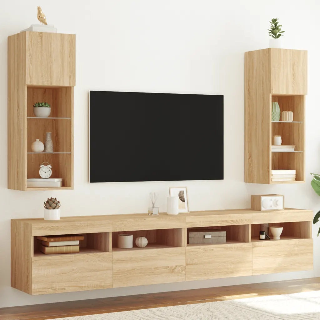 Mobili Porta TV con Luci LED 2 pz | Armadietto TV | Mobile Porta TV Rovere Sonoma 30,5x30x90 cm