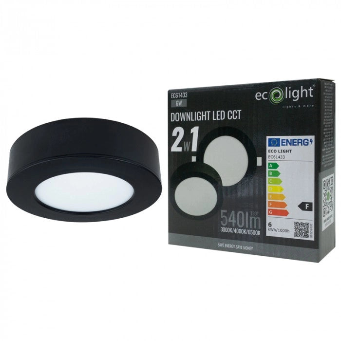 Downlight LED 6W CCT 2in1 nero rotondo Ecolight