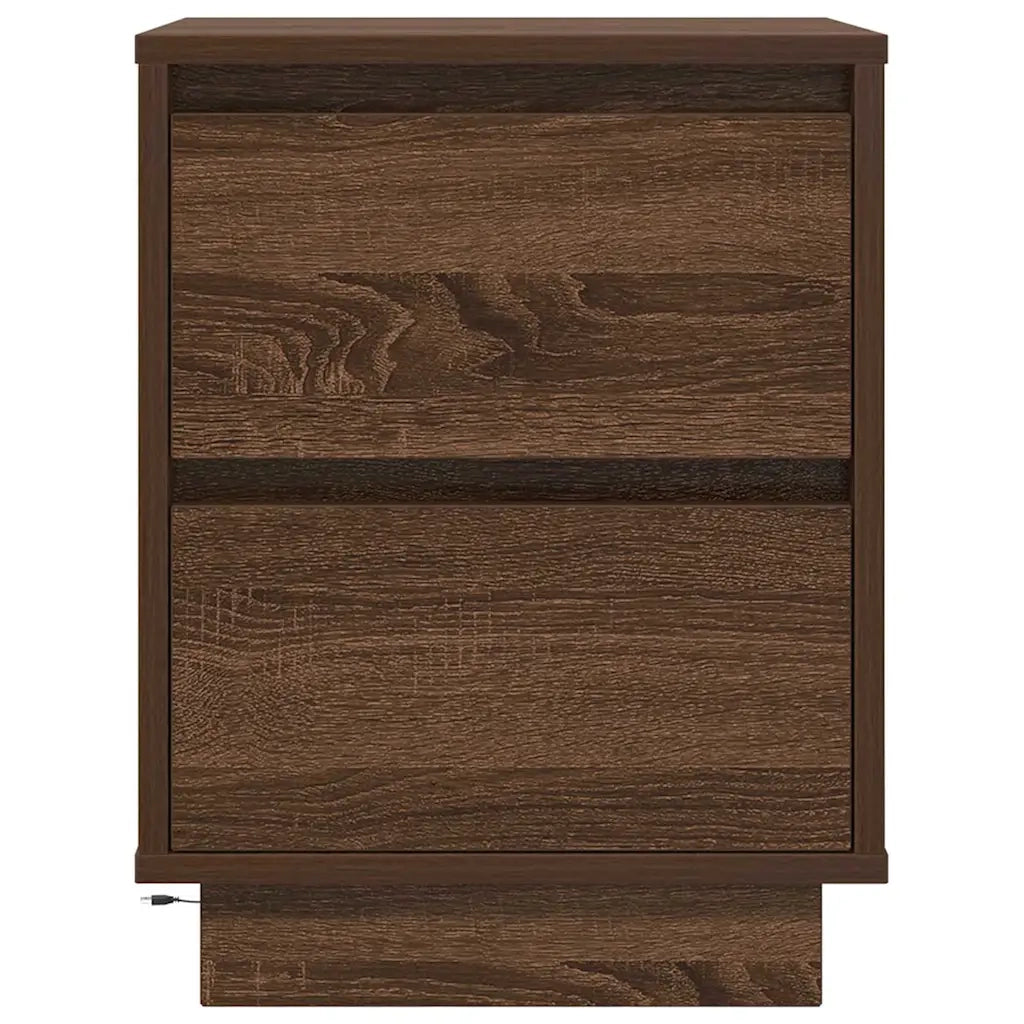 Comodino con Luci LED Rovere Marrone 38x34x50 cm 861295