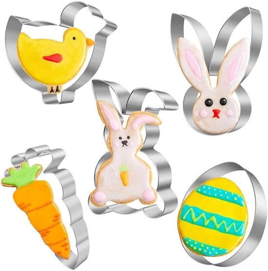 Set di 5 stuzzicadenti per biscotti, stampi per biscotti, forme per torte e stuzzicadenti di pasqua con coniglio e uovo per bambini