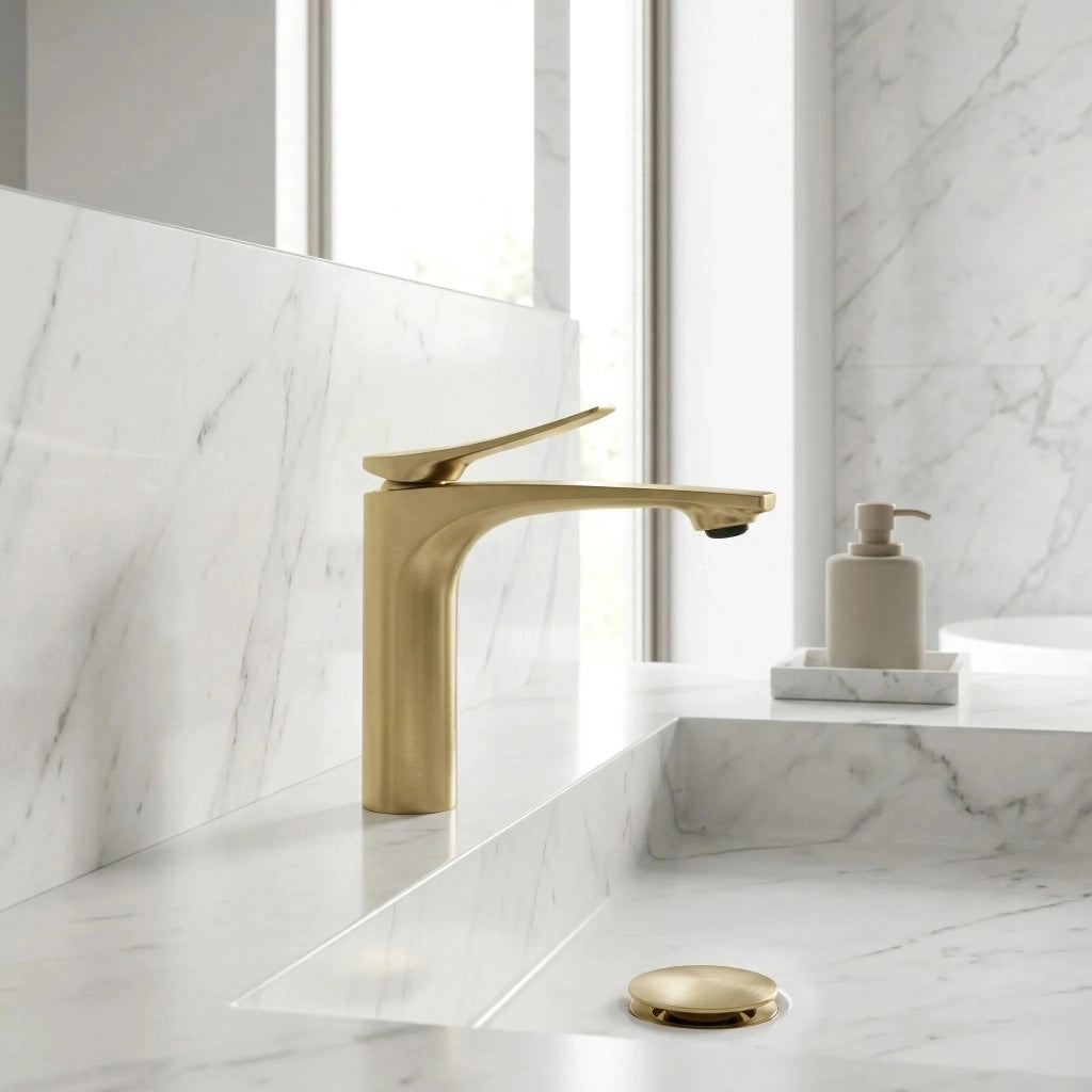 Rubinetto Per Lavabo Premium Rea Vision Gold Brush Low