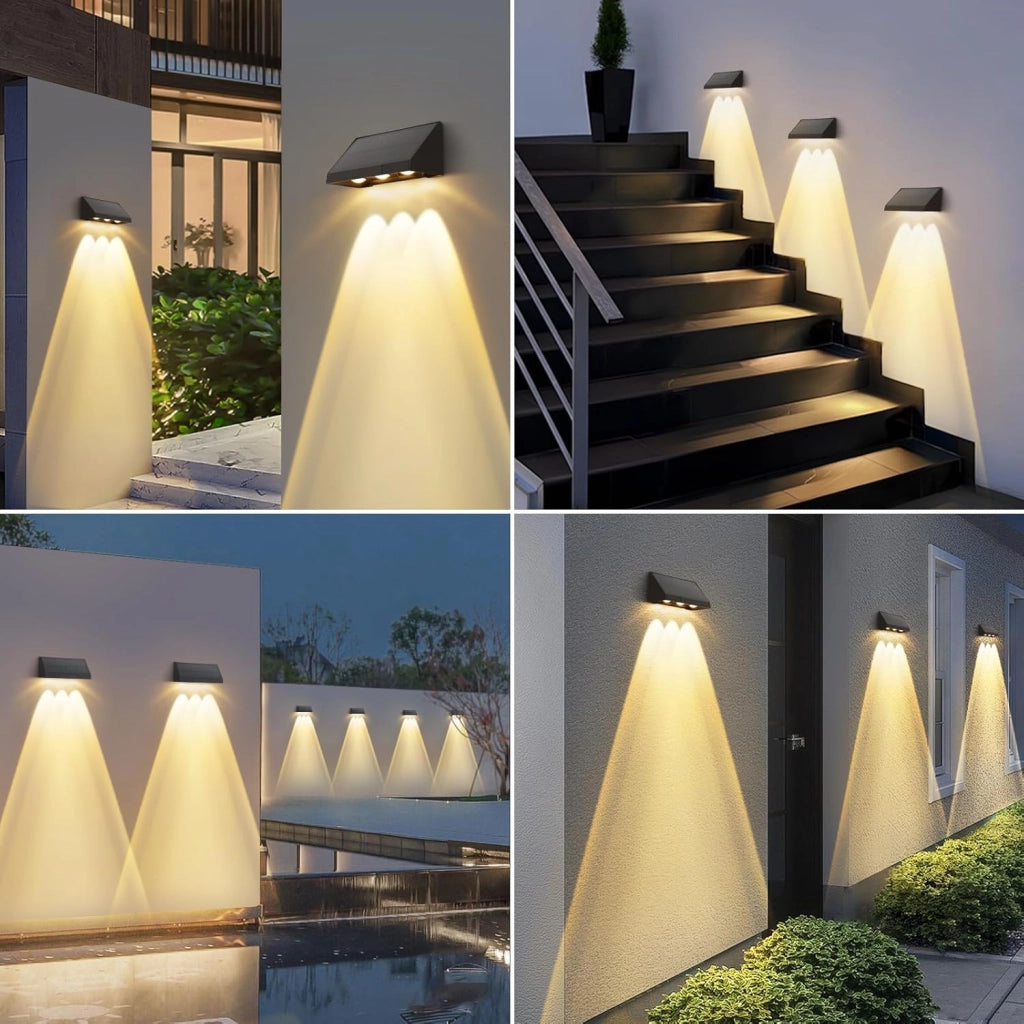 ZMH Lampada da Parete Esterna LED Nera 3 LED Solare 3000K Luce Calda 2 Modi 2 Pezzi