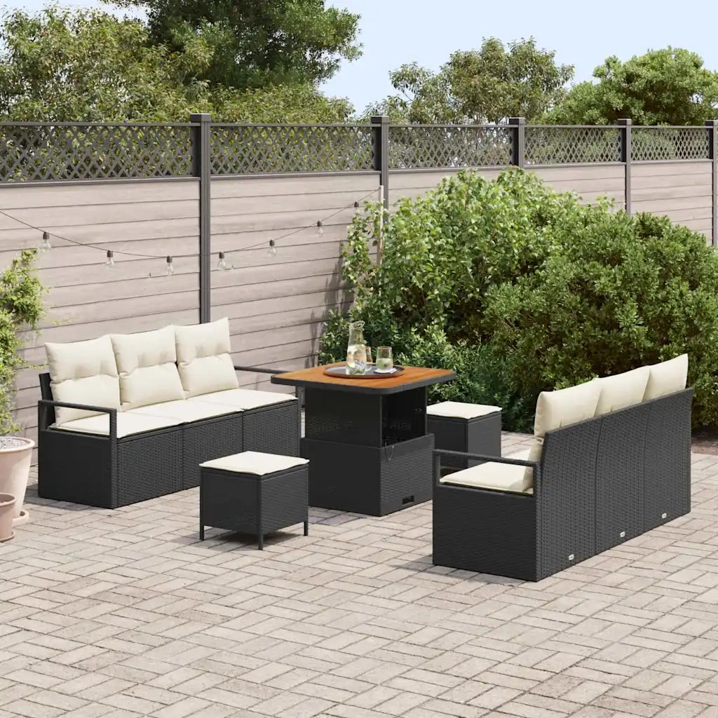 Set Divano da Giardino con cuscino 9 pcs Nero polyrattan 3362475