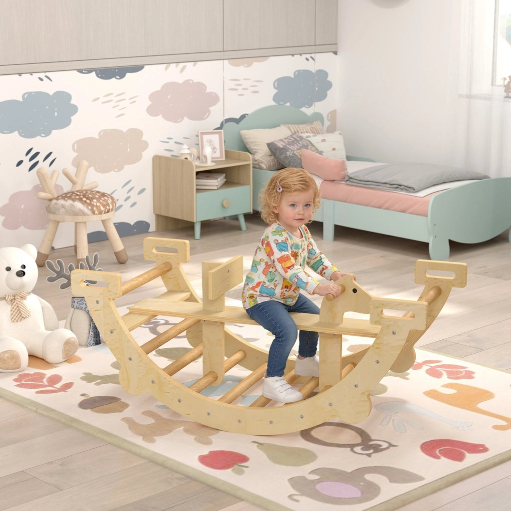 Arco Scalabile Montessori con Cavallo a Dondolo ¨C Minimal ¨C Legno Naturale
