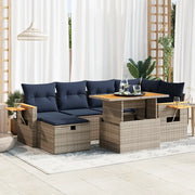 Set Divani da Giardino con Cuscini 7pz Grigio Polyrattan Acacia 3328139