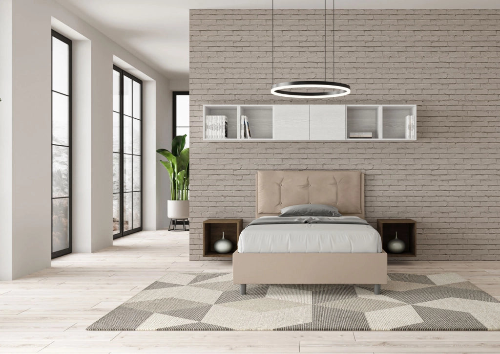 BS COM Letto una piazza e mezza con rete imbottito 120x190 similpelle tortora