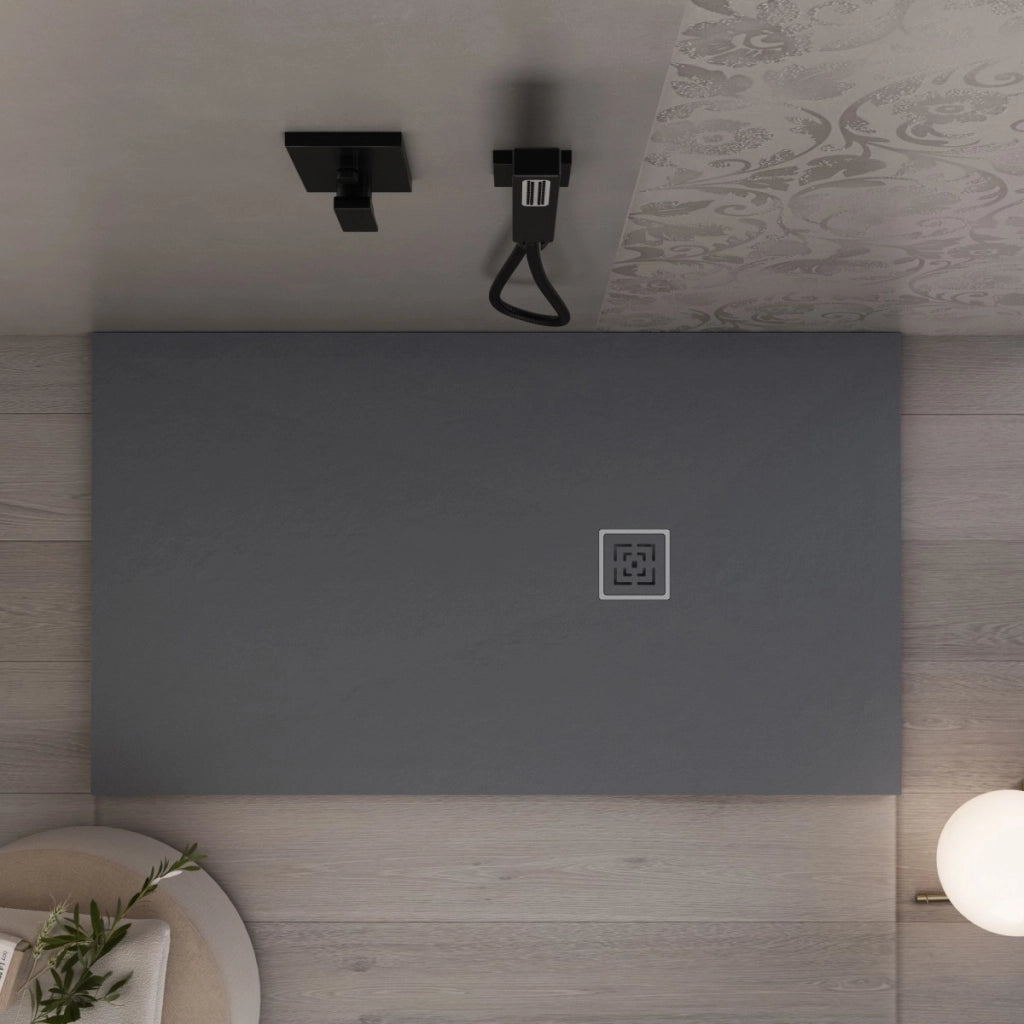Piatto doccia in marmoresina grigio scuro effetto pietra cemento passion, misura 75x90