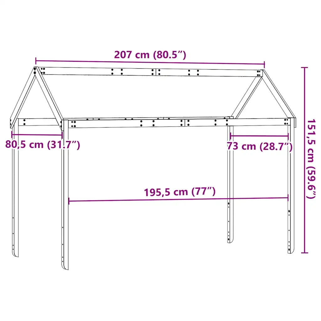 Tetto Letto Bambini Marrone Cera 207x80,5x151,5cm Massello Pino 846969