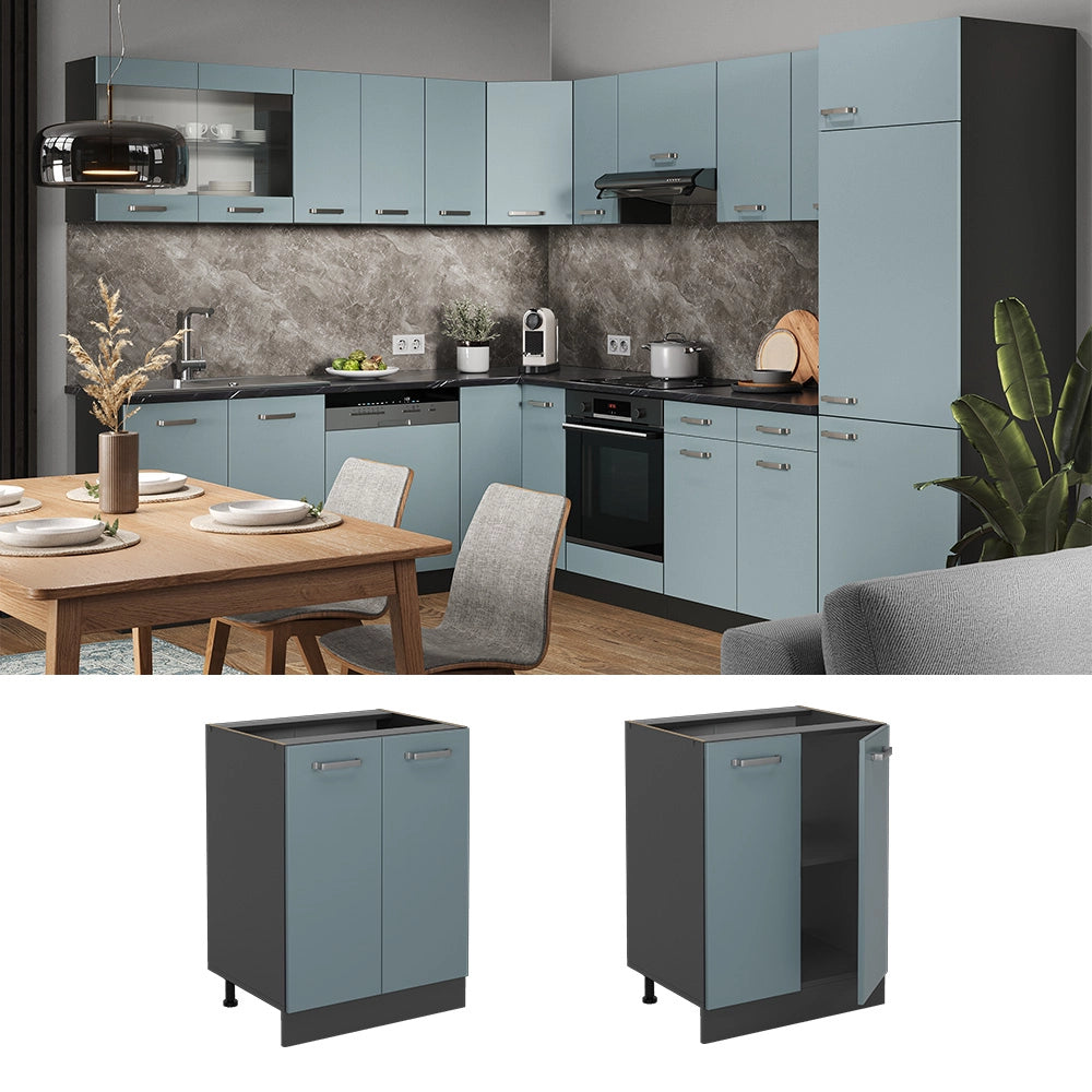 Vicco Mobiletto base per cucina Grigio-blu 60 cm PL Marmo