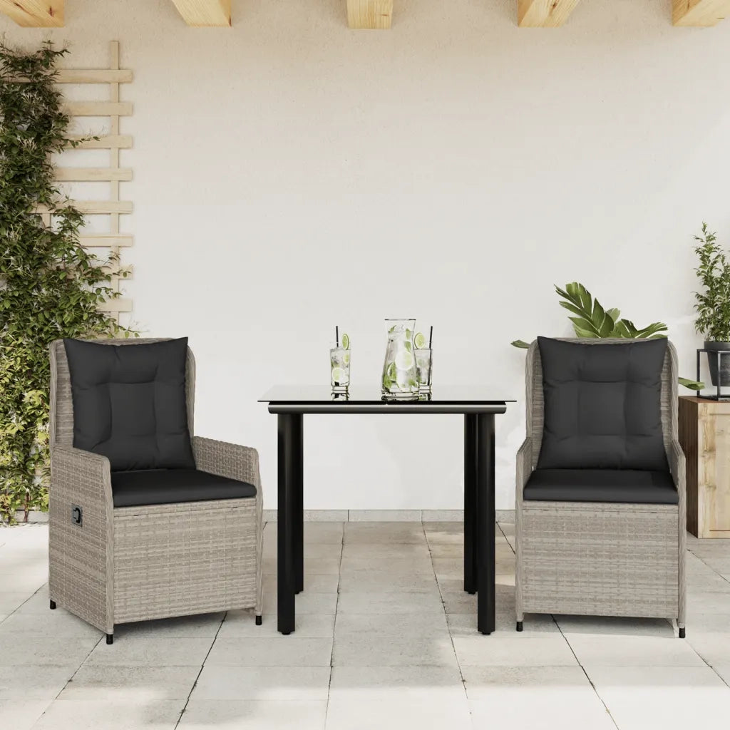 Set Pranzo da Giardino 3pz con Cuscini Grigio Chiaro Polyrattan 3262903