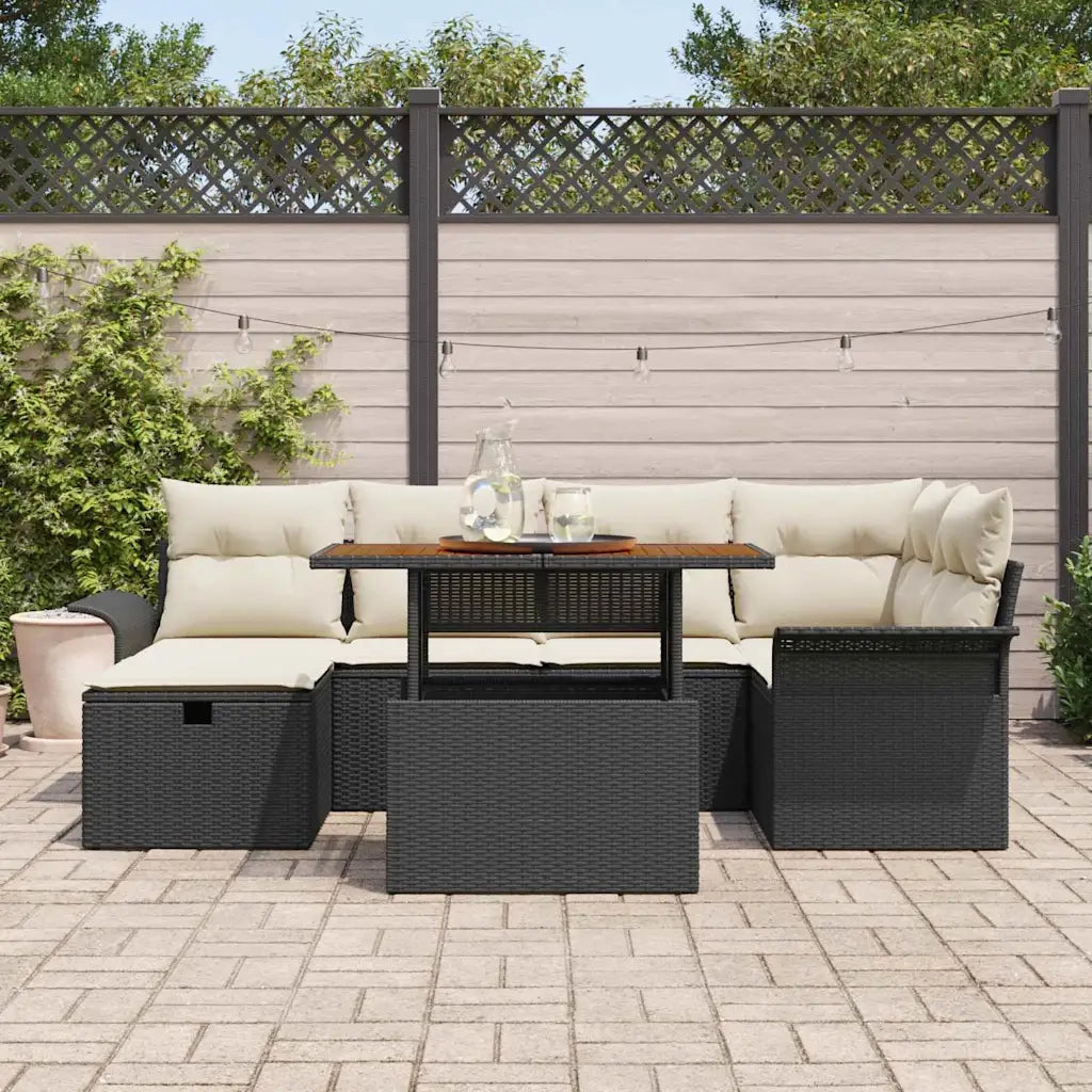 Set Divano da Giardino 7 pcs Nero polyrattan