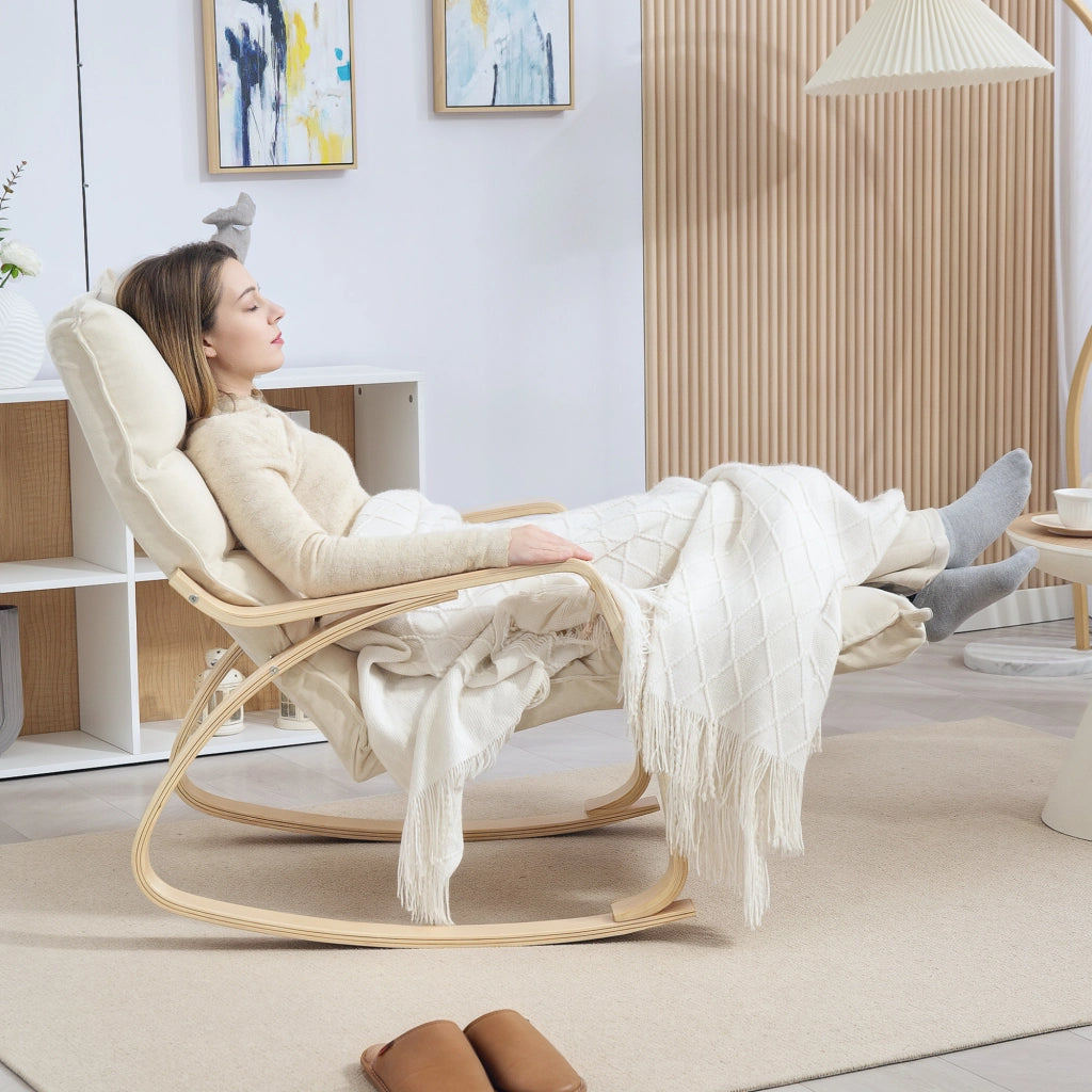 Poltrona Dondolo Imbottita con Braccioli ¨C Minimal ¨C Crema