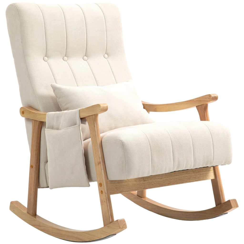 Poltrona a Dondolo con Cuscino ¨C Minimal ¨C Legno, Beige