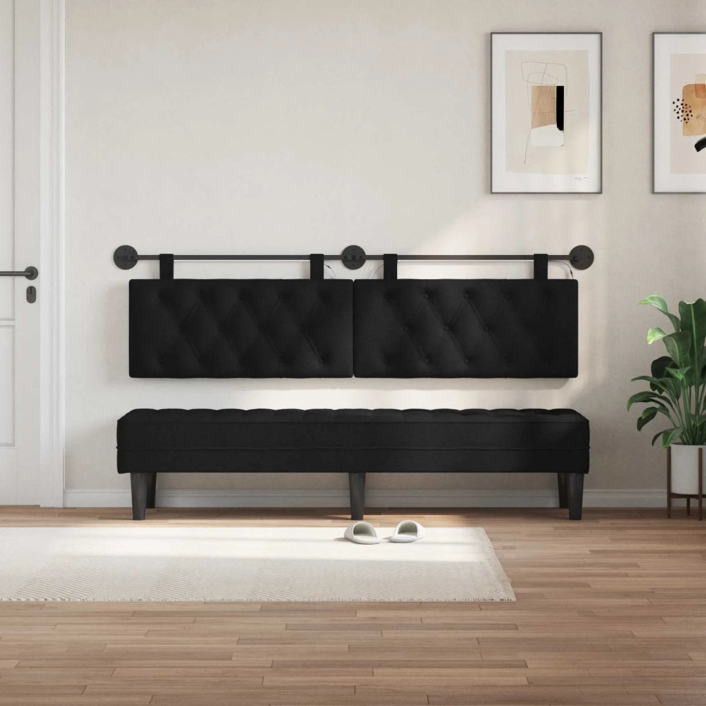 Testiera sospesa Con luce LED Nero Tessuto 3424655