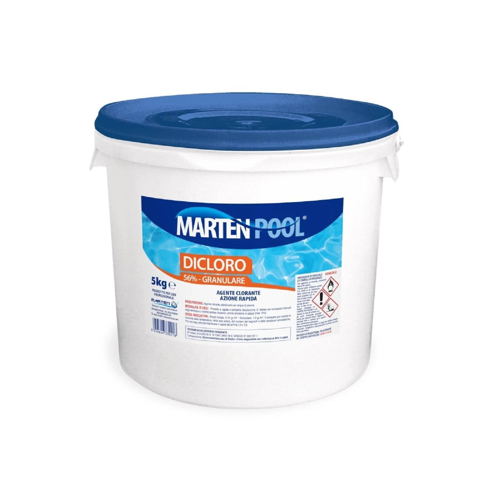 Cloro Dicloro 56% granulare per piscina 5 kg polvere acqua azzurrante antialghe