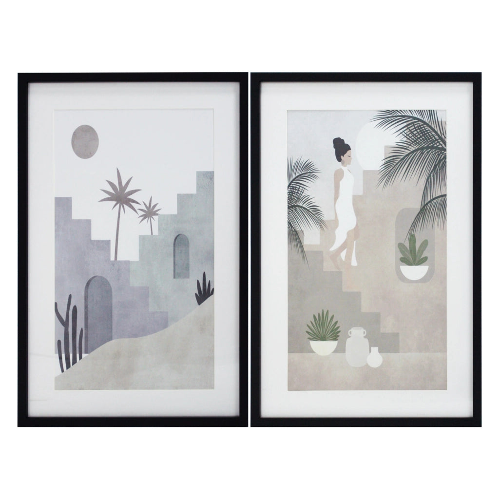 Set 2 stampe Hispanohogar incorniciate marrakech toni della terra e lilla 60x40