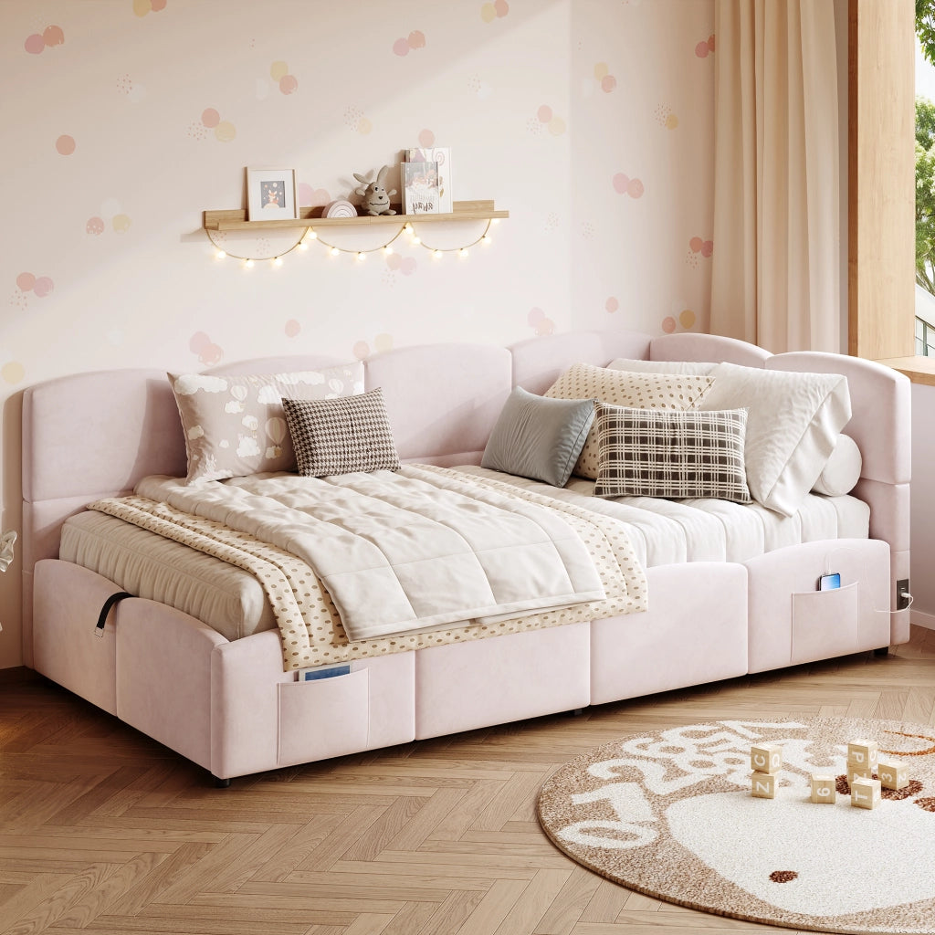 LETTO Contenitore 90x200 cm in Velluto Rosa