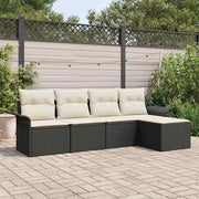 Divano da esterno con cuscino 5 pz-Set di 5 Sofa da Giardino Nero polyrattan