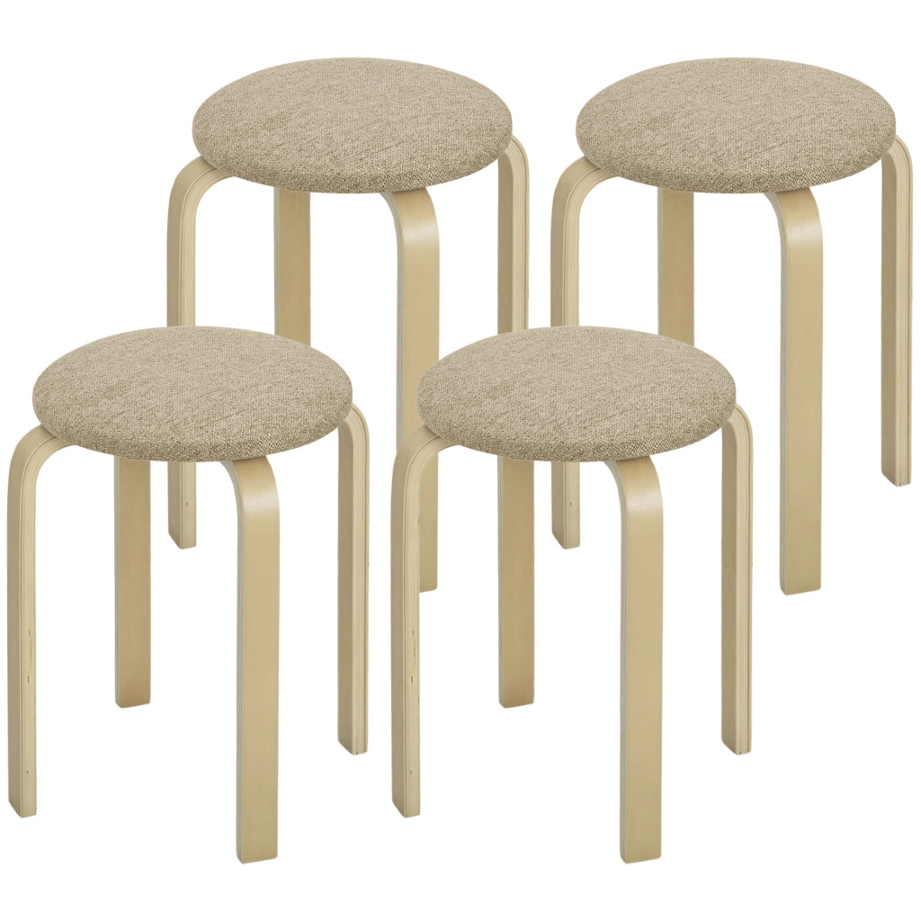 Set 4 Sgabelli Impilabili Imbottiti ¨C Xylo ¨C Tessuto Gambe Legno Cachi