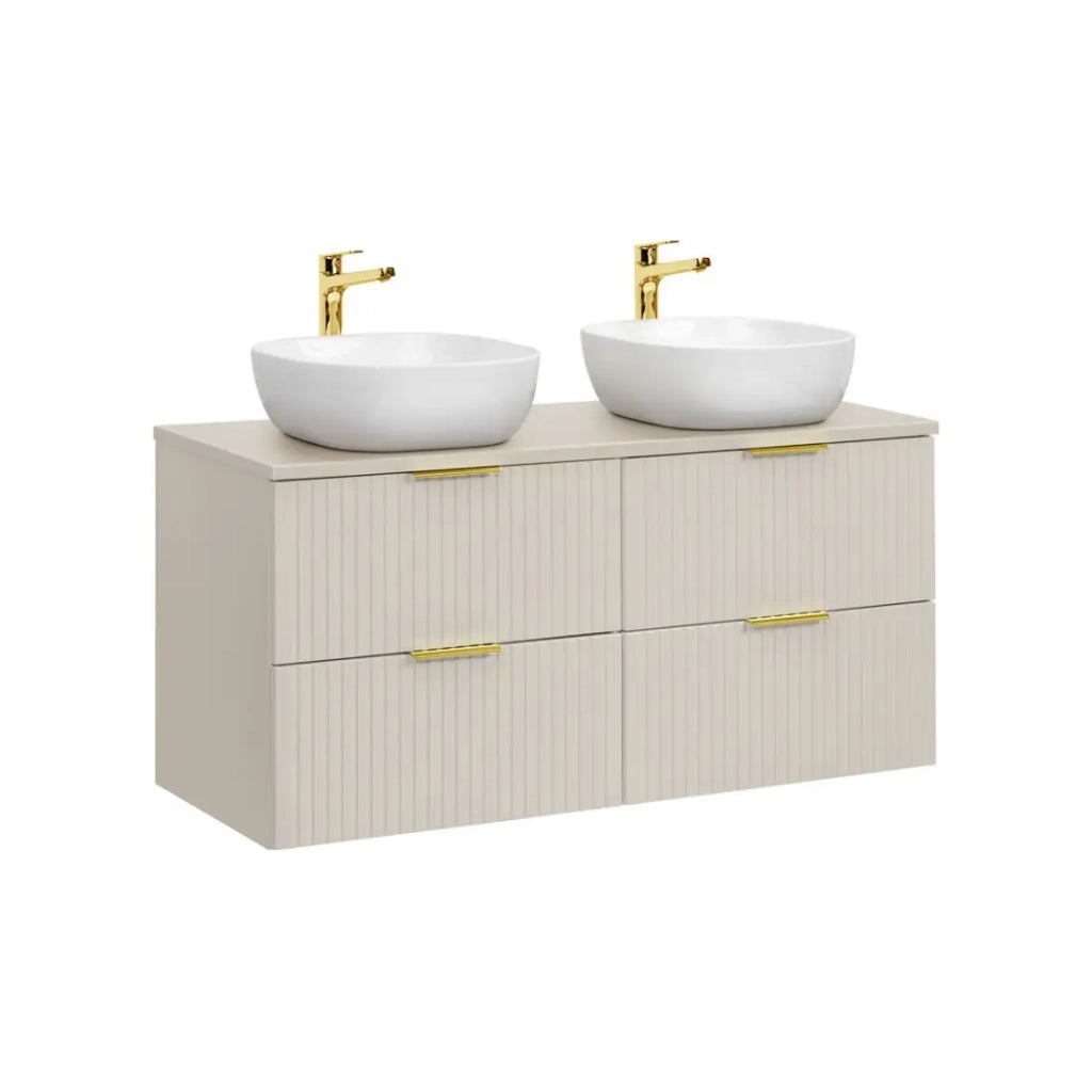 Set da bagno NOXERA 120 cm – Marrone Congo – piano per lavabo + 2 lavabi + 4 cassetti