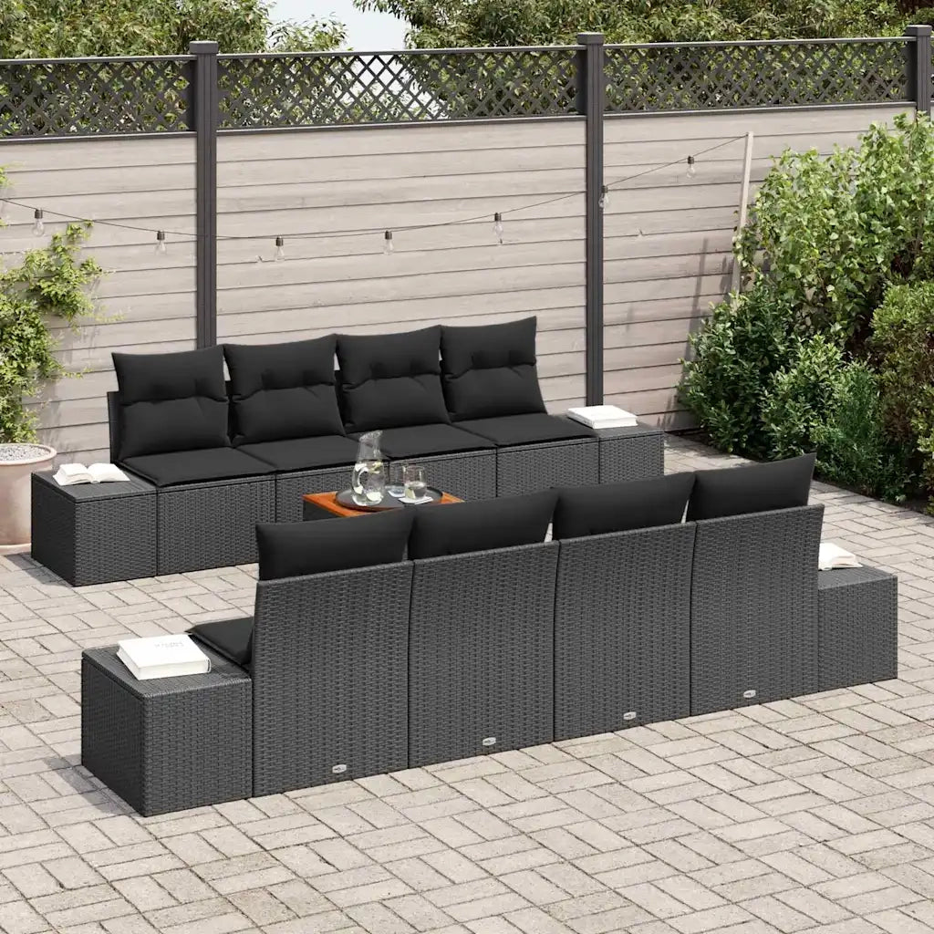 Set Divano da Giardino con archiviazione 9 pcs Nero polyrattan 3356602