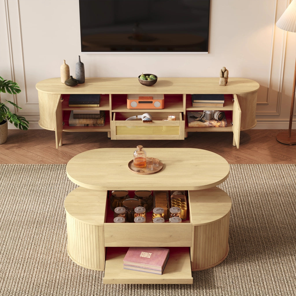 Credenza TV Natural in MDF lunghezza 175 cm