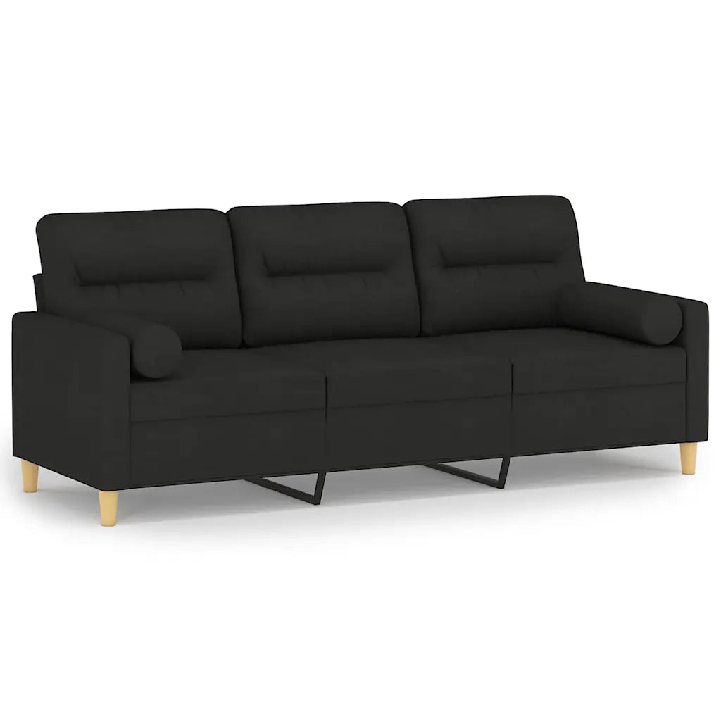 Divano a 3 Posti con Cuscini-Sofa 3 Posti con Cuscini Nero 180 cm in Tessuto 315549