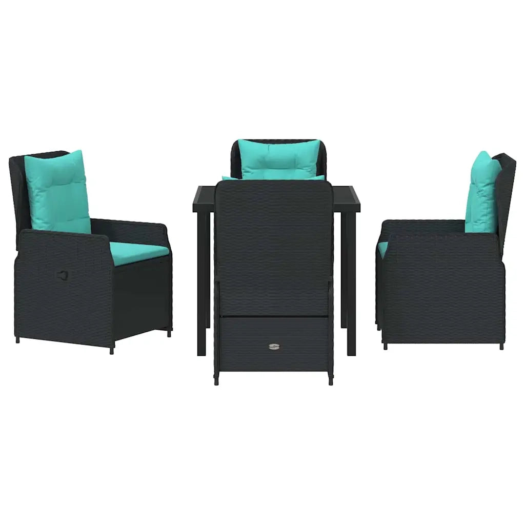 Set da Pranzo per Giardino 5 pcs Nero Poly Rattan