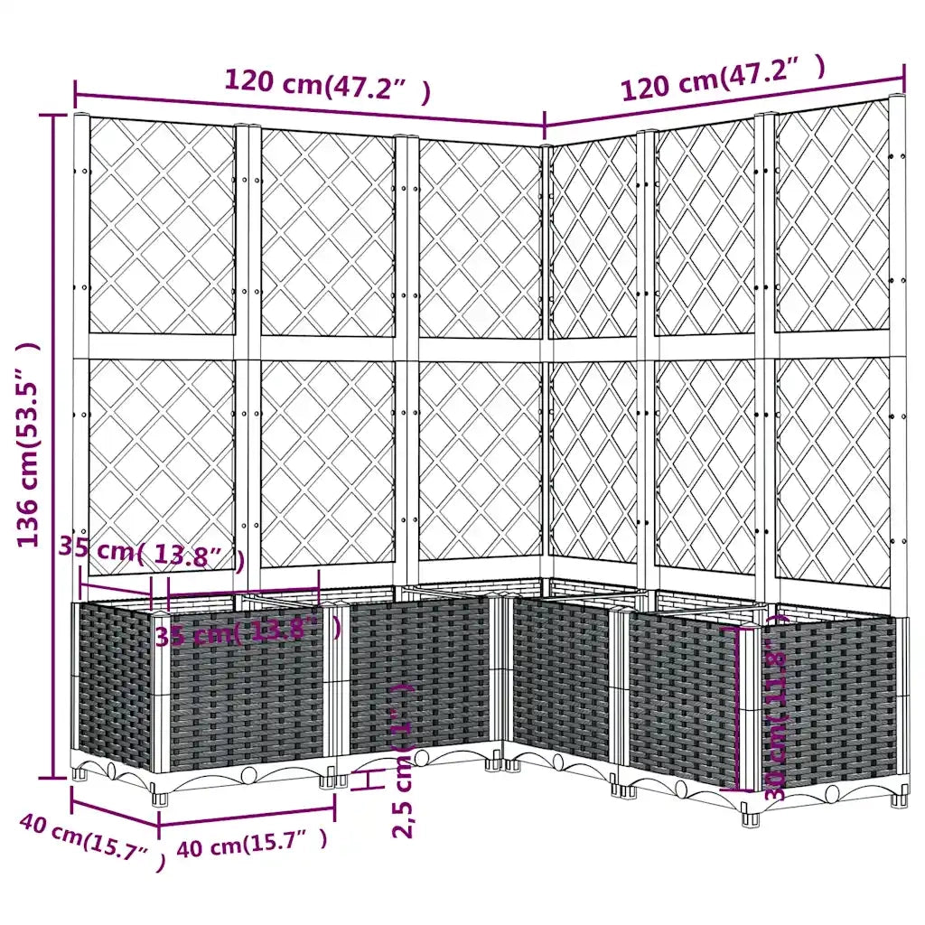 Fioriera | Cassetta per fiori | Vaso da Giardino Graticcio Grigio Blu 120x120x136cm PP