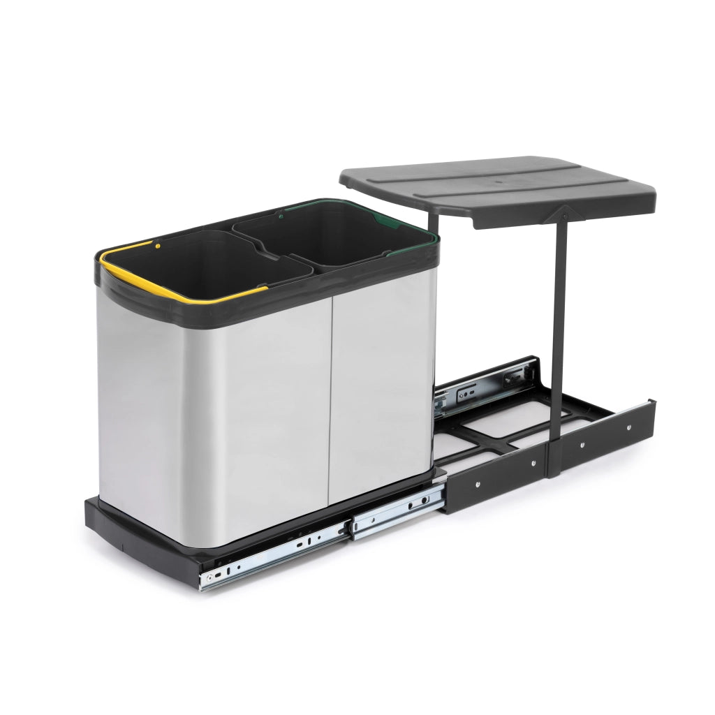 Pattumiere per differenziata Recycle Inox da cucina, 2 x 12 L, fissaggio sul fondo ed estrazione manuale/automaticamente