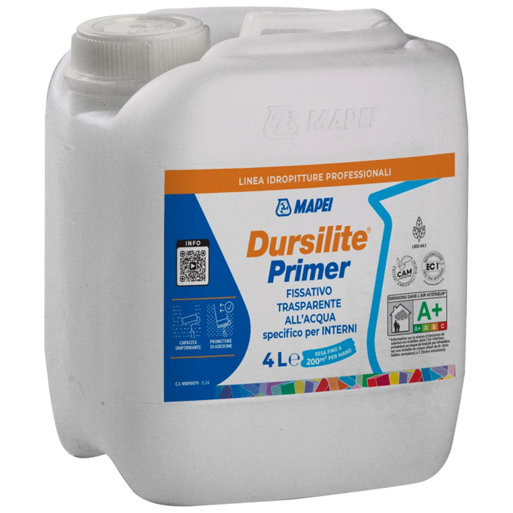 Dursilite primer fissativo base acqua trasparente per muri interni *** formato 4 lt, confezione 1