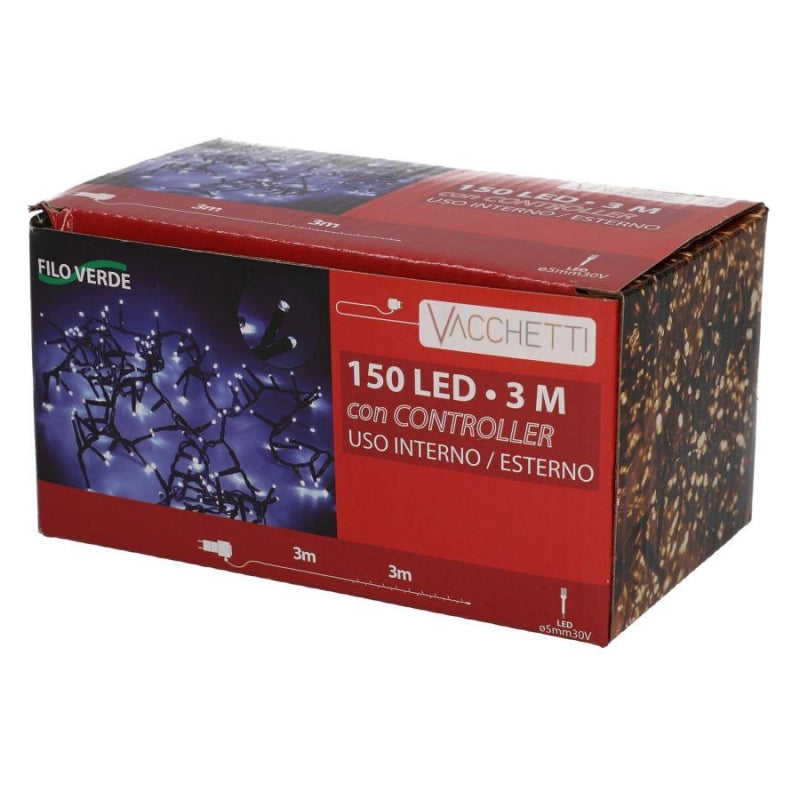 Set di 2 Luce filo 150 led bianco caldo controller cm 300 al. fissa uso esterno