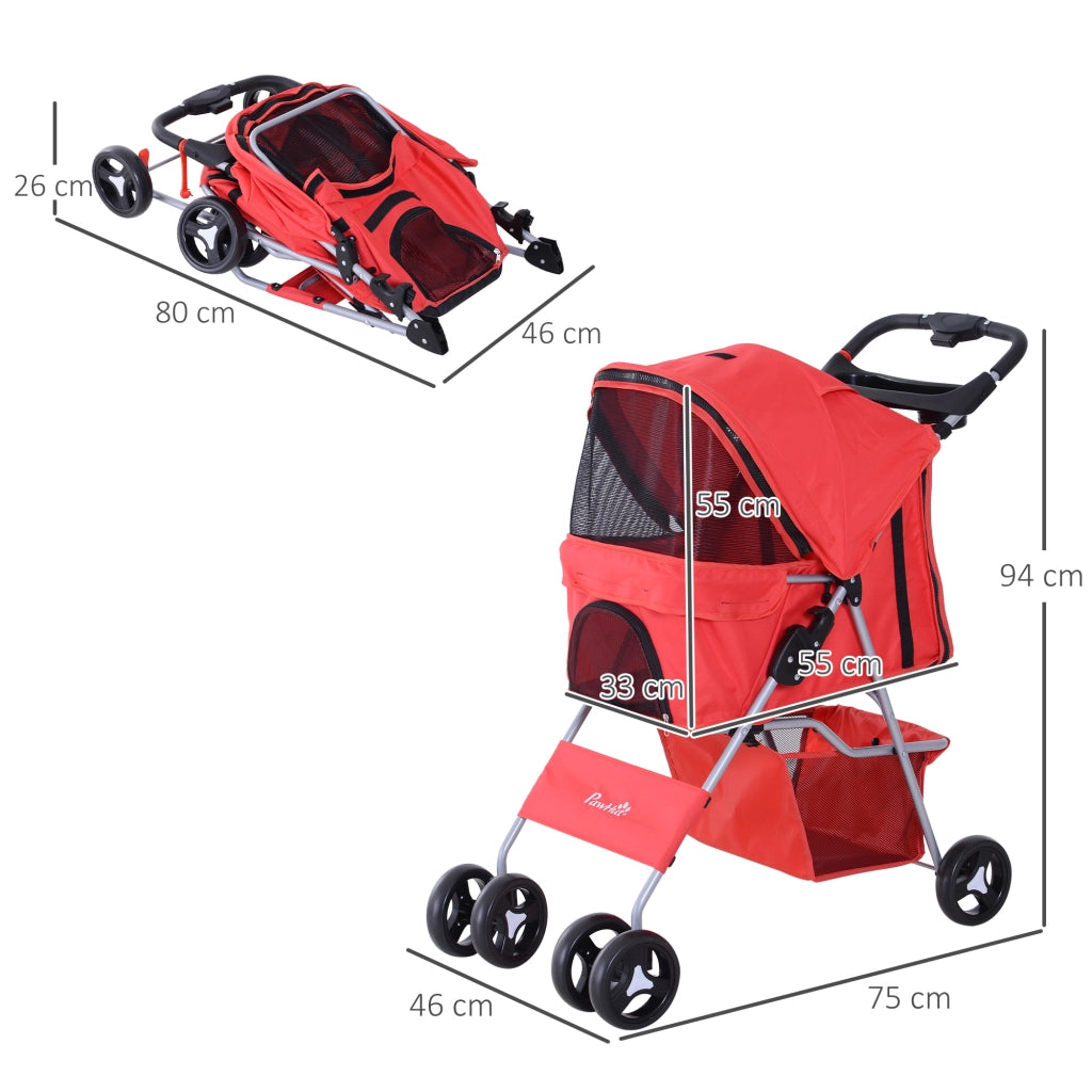 Carrozzina Pieghevole per Cani ¨C Minimal ¨C Rosso, 10 kg