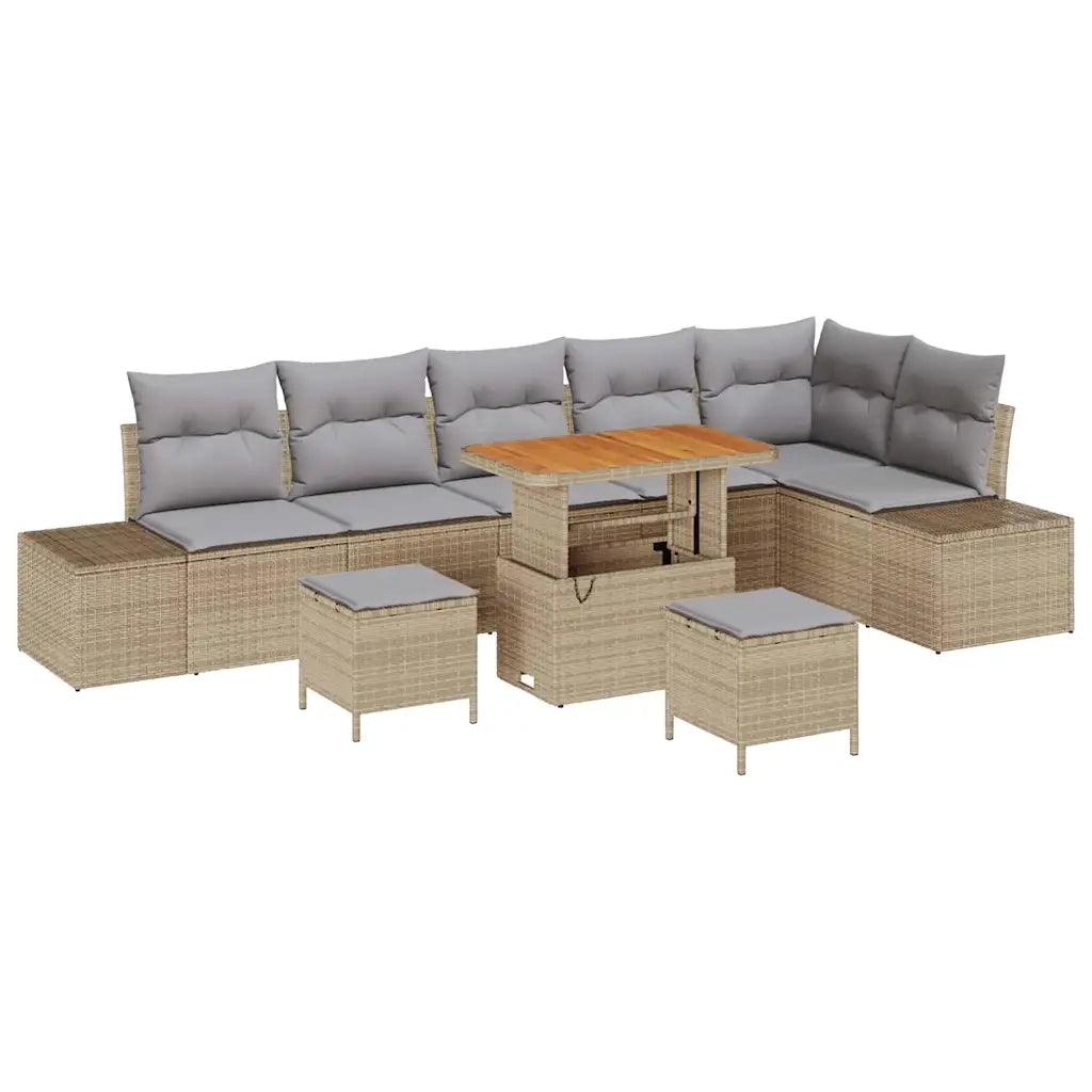 Set Divano da Giardino con cuscino 9 pcs Beige polyrattan 3362807