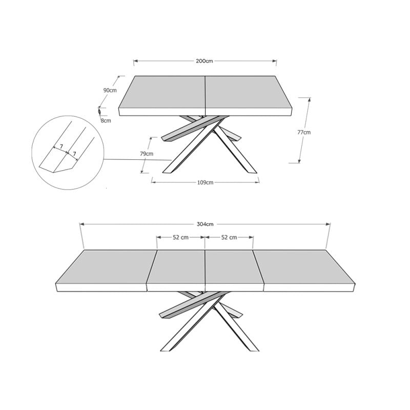 Tavolo allungabile 200/304x90 cm Volantis Premium telaio Bianche - Cashmere