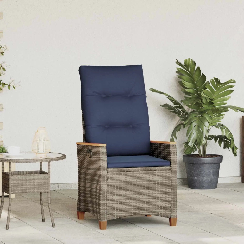 Sedia da giardino reclinabile Grigio e Blu Navy polyrattan 42026862