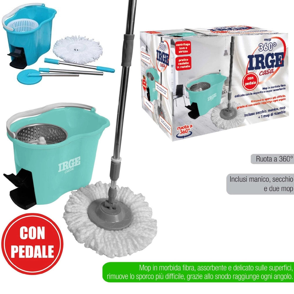 Trade Shop - Rotating Roto Mop Mocio Rotante In Microfibra Con Secchio Strizzatore Filtrante -