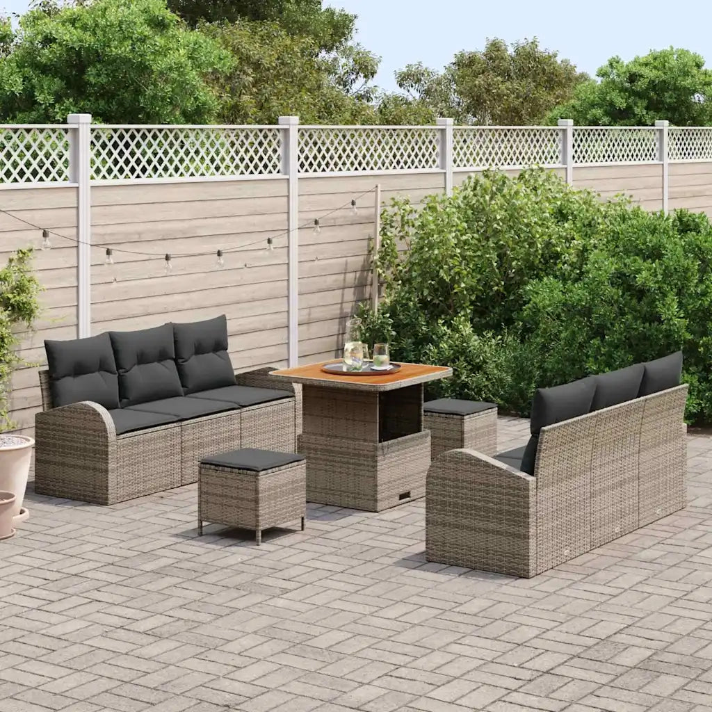Set Divano da Giardino con cuscino 9 pcs Grigio polyrattan 3362348