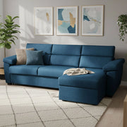 Priverno, Divano Letto con Penisola Sfoderabile Made in Italy, 285x160 cm blu