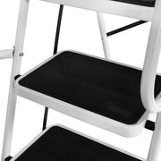 Scala a strappo con maniglia e 4 gradini di metallo argentato, ripiegabile