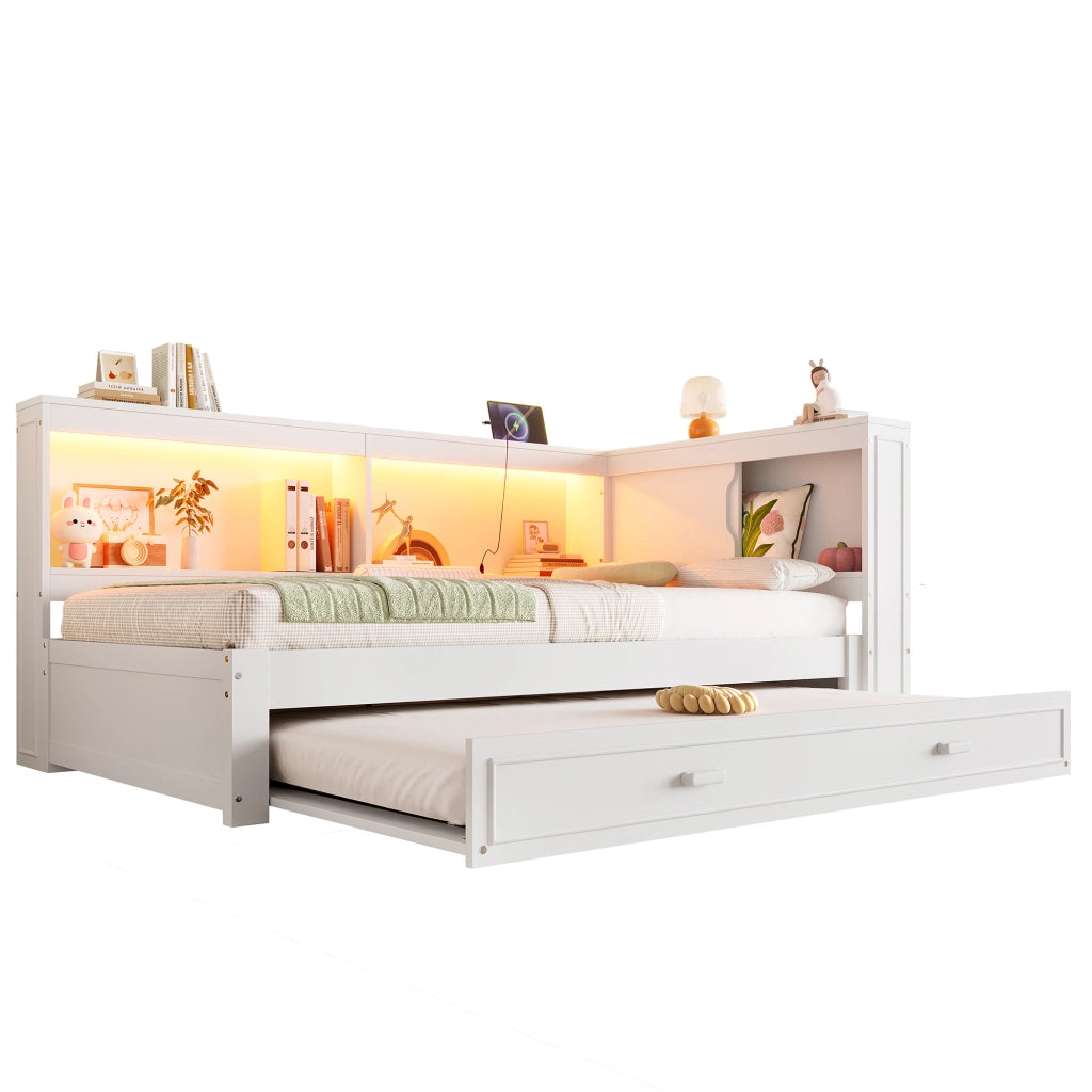 Letto Singolo con LED e Presa USB ¨C MINIMAL ¨C Bianco 90x200