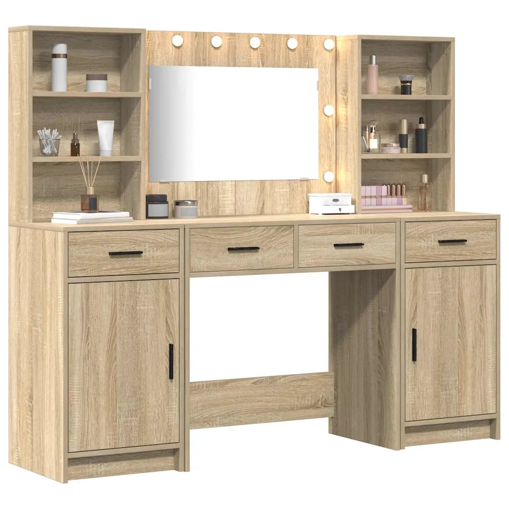Set da tavolo da trucco con LED con porta 3 pcs Rovere Sonoma 3334283