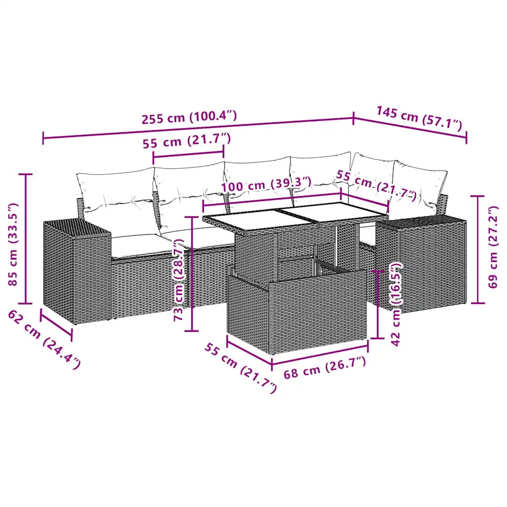 Set Divano da Giardino 6 pz con Cuscini Marrone in Polyrattan 3269153
