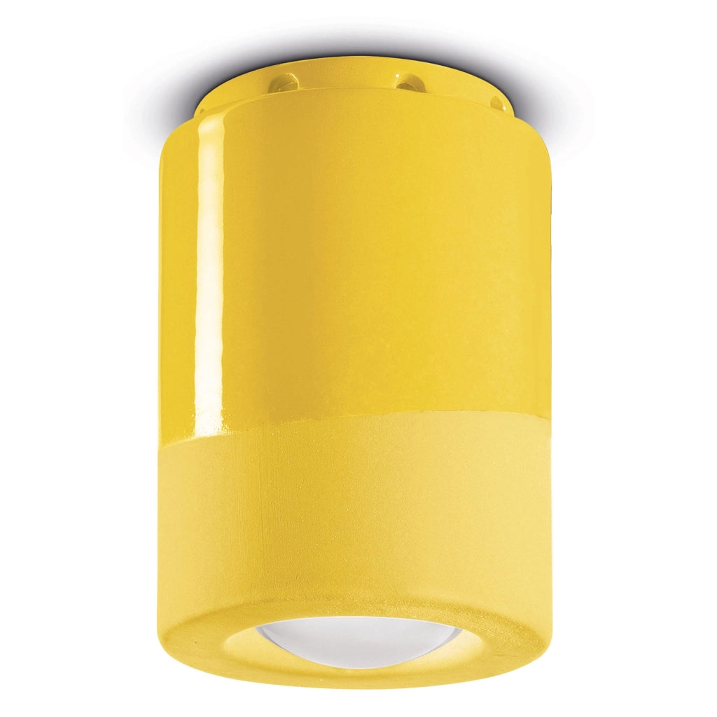Plafoniera Vintage Decò Pi Ceramica Giallo Limone 1 Luce E14