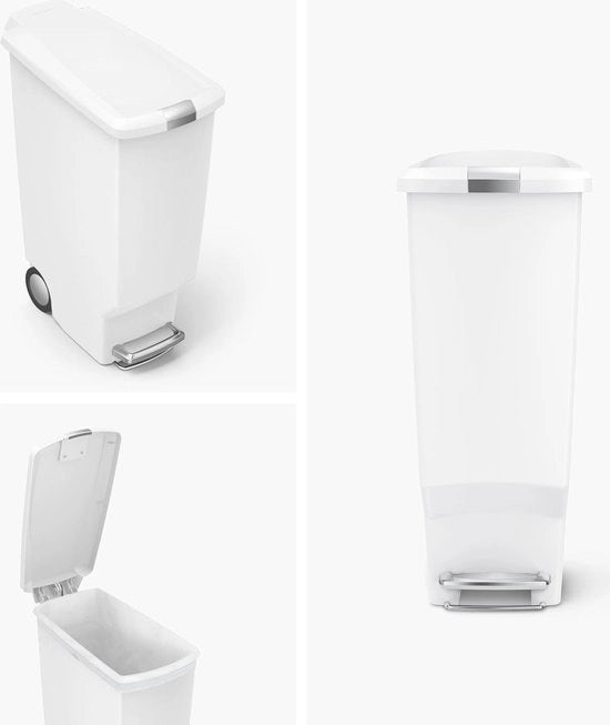 Pulitore a Pedali 40L - Bianco Plastica, Ideale per Casa o Ufficio